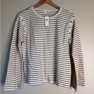 NWT Anthropologie Maeve Slouchy Striped Long-Sleeve Tee Ivory